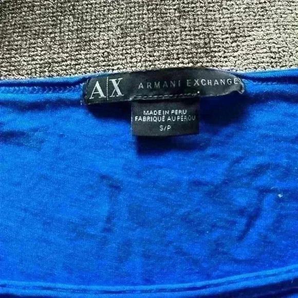 Armani Exchange Bright Blue White Neck T-Shirt with Rhinestone Pocket De… - Picture 3 of 6